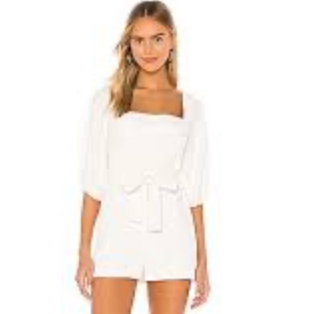 Amanda Uprichard Romper Women XS Ivory Square Neck Puff Sleeve No belt included.